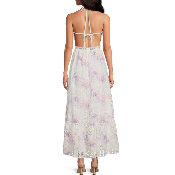 Gianni Bini Halter Neck Cutout Back Embroidered Eyelet Sleeveless Maxi Dress - Picture 3 of 7